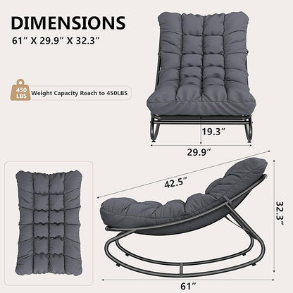 GarveeLife Outdoor Rocking Chair, Outdoor Lounge Chairs with Thick Waterproof Cushion, 300lbs Heavy Duty Metal Patio Rocking Chair for Garden, Porch, Nursery, Silla Mecedora para Adulto-Grey