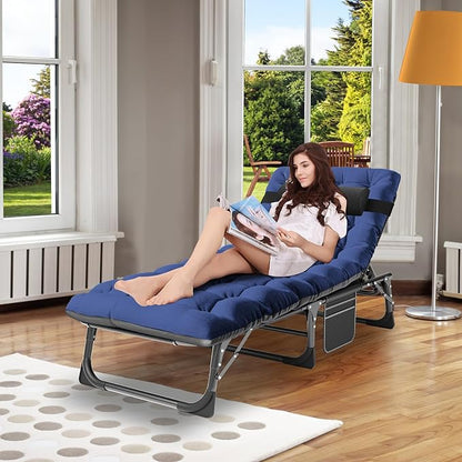 ABORON Heavy Duty Tanning Chair, 5-Gear Outdoor Folding Chaise Lounge Chair with Cushion,Portable Beach Lounge Chair for Outdoor Sunbathing Patio Pool Lawn Deck Poolside (Purplish Blue)