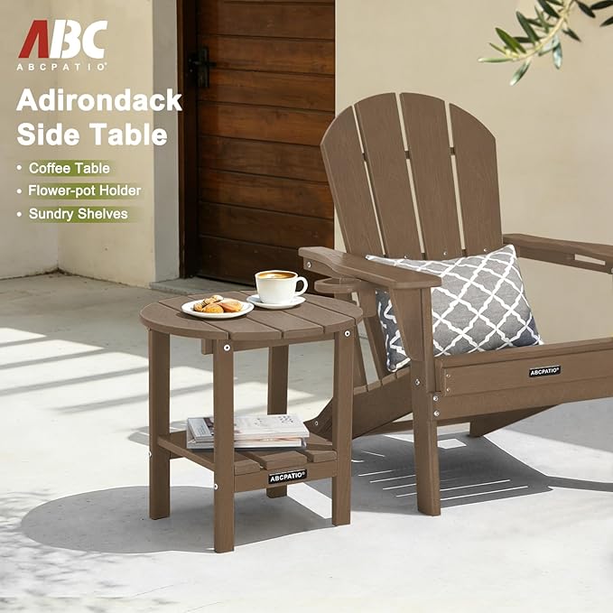 Outdoor Side Table Round - Patio Side Tables - HDPE Small Outdoor End Table for Backyard Pool Porch Balcony - Double - Photo 4