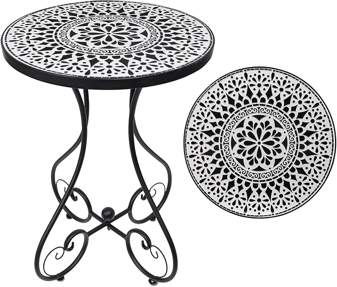 VCUTEKA Outdoor Side Table Mosaic Patio Table Accent Tables Mosaic Tile Top Metal Frame Small End Tables Porch Beach - Photo 1