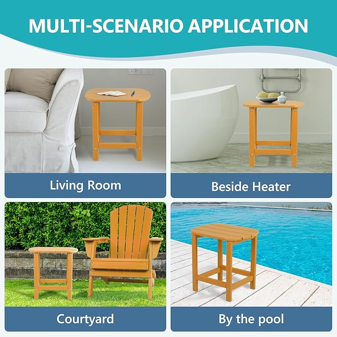 Plawdlik Hdpe Outdoor Adirondack Side Table, Wooden Textured, Set for Patio, Garden, Porch, Pool Composite Patio, Backyard, Bathroom and Indoor, Maintenance & Weather Resistant(Teak)