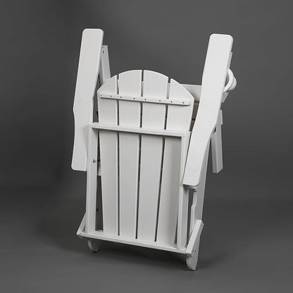 Outdoor Patio Folding Chair - White Composite Adirondack with Wood Grain and Dual Cup Holders