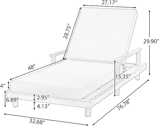 Merax Acacia Wood Outdoor Chaise Lounge Chair with 3-Position Adjustable Back & 4" Thick Removable Cream Cushion, 400lbs Capacity, Modern Large Patio Sun Lounger for Patio Garden Pool