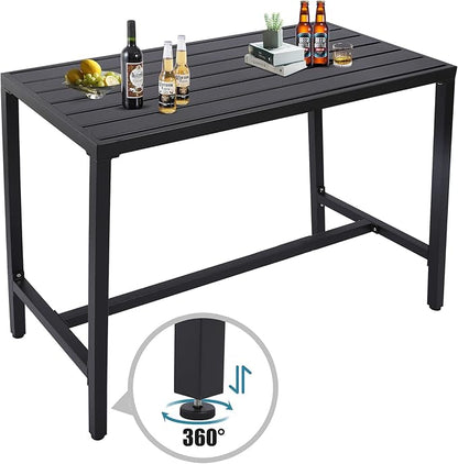 Outdoor Bar Table, Patio Console Pub Height Tables with Powder Coated Steel Frame, Weather Resistant Waterproof Top for Hot Tub, Balcony, Garden, Yard, Poolside (47" Wide Bar Table, Black)