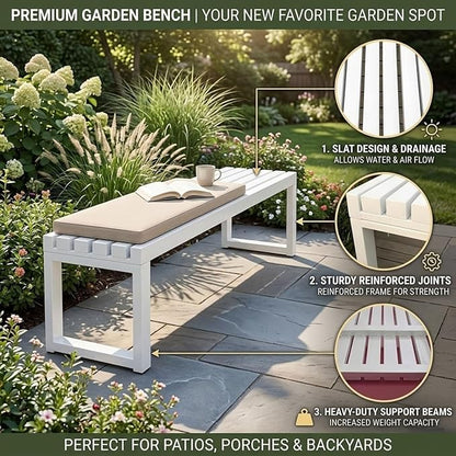Outdoor Garden Bench, 3.3ft 3.9ft 4.9ft 5.9ft Metal Patio Benches Weatherproof Outside Backless Bench Front Porch Seat Outdoor for Park, Yard, Lawn and Backyard Outside Chair(Blue,3.3ft)