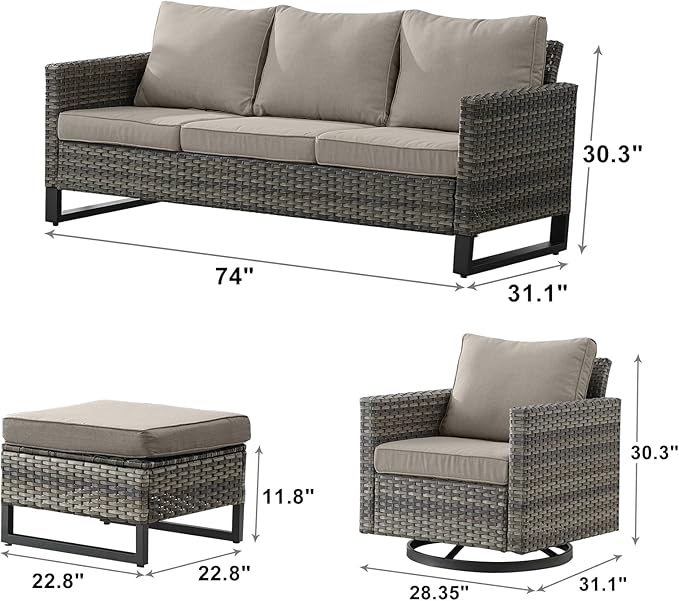 Rilyson Wicker Outdoor Patio Furniture Set - 5 Piece Patio Conversation Set with 2 Swivel Rocker Chairs - Photo 2