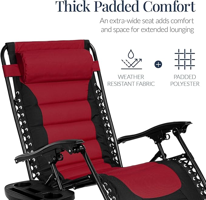 Best Choice Products Oversized Padded Zero Gravity Chair, Folding Outdoor Patio Recliner - Photo 6