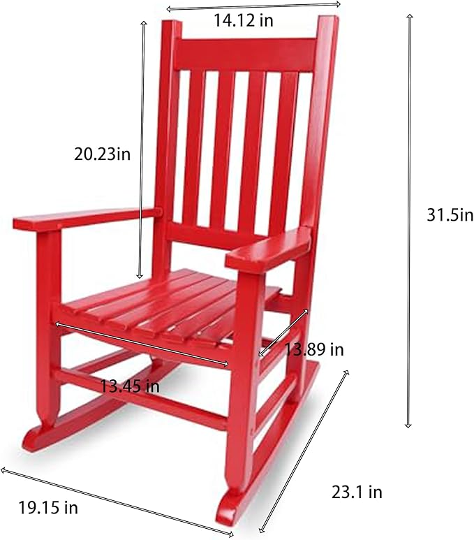 Kids Rocking Chair Set of 2 for Toddlers and Children Comfy Wooden Recliner Rocker for Baby Girls Outdoor Lounge Chair for Kids Age 6-10 Indoor Red