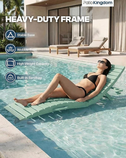 in-Pool Lounge Chairs Set of 2, Folding HDPE Pool Chairs Anti-Floating No Sandbags with Cup Holder & Handles, Outdoor Chaise Lounge for Poolside, Patio & Sun Deck(Mint)