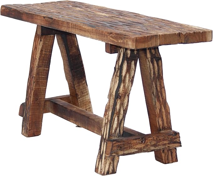 The Urban Port Wooden Garden Patio Bench with Retro Etching, Cappuccino Brown