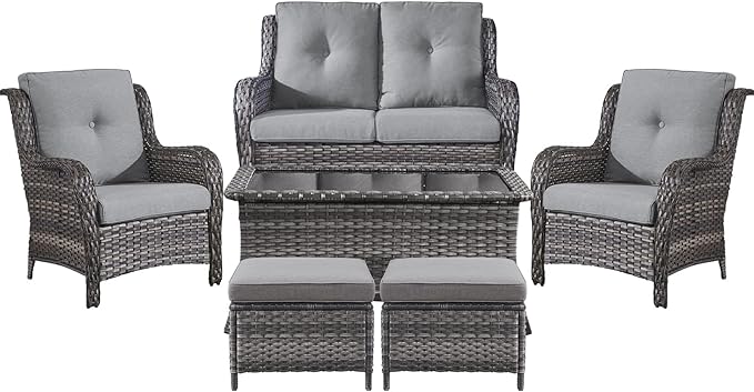 Belord 6 Pieces Patio Furniture Set Outdoor Wicker Furniture, 2 Patio Wicker Chairs with 1 Loveseat Sofa - Photo 1