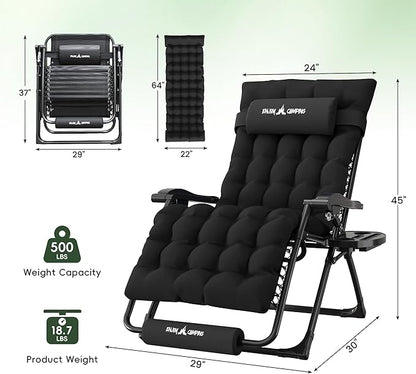Amopatio Oversized Zero Gravity Chair, 29''W Reclining Camping Lounge Chair Upgraded Lock and Footrest, Cup Holder, Removable Cushion & Headrest Folding Patio Recliner for Indoor Outdoor