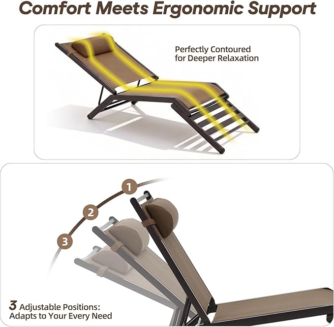 Chaise Lounge Outdoor Set of 2 Foldable Pool Lounge Chairs with Adjustable Back Assembly-Free Textilene Patio Tanning Chair for Deck Lawn Poolside Backyard