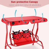 Costzon Kids Porch Swing, All-Weather Patio Swing Bench Hammock w/Adjustable Canopy & Safety Belts for 2 Children - Photo 5