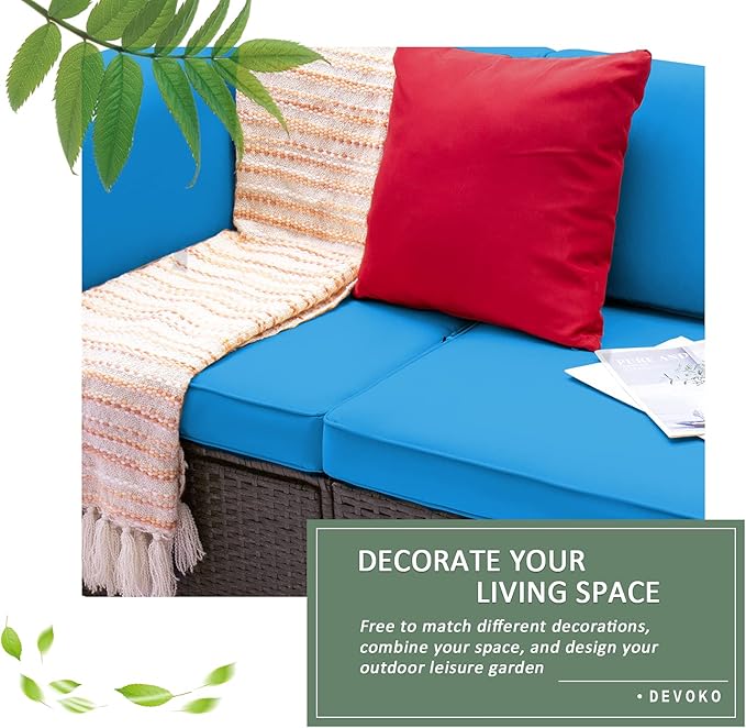 Devoko 2 Pieces Patio Furniture Sofa Sets Outdoor All Weather Sectional Corner Sofa and Armless Sofa (Blue) - Photo 3