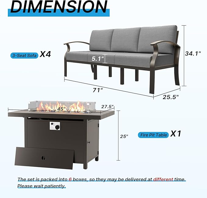 Gotland Aluminum Patio Furniture Set with Fire Pit Table - Photo 2
