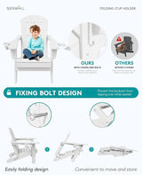 SERWALL Folding Adirondack Chair, Dual Cup Holders & All-Weather HDPE, Wood-Like Patio Chair for Backyard - Photo 8
