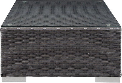 Modway Sojourn Wicker Rattan Outdoor Patio Sunbrella Fabric Ottoman in Canvas Navy