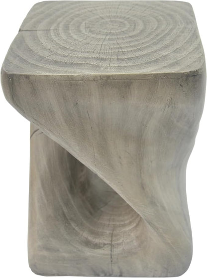 Faux Concrete Side Table Outdoor Patio Square Side Table Faux Stone End Table Small Coffee Table Faux Wood Stump Accent Tables, Garden Stool Plant Stand for Porch, Backyard Grey