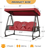 3 in 1 Outdoor Porch Swing with Adjustable Canopy, 3 Seat Outdoor Swing for Adults - Photo 8