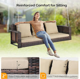 5FT Wicker Porch Swing for 3 Person, 1000lb Capacity Outdoor Hanging Bench with 3 Removable Cushions - Photo 4