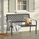 ONBRILL 50" Outdoor Bench, Garden Benches with Galvanized Metal Frame, Front Porch Bench with Floral Backrest - Photo 2