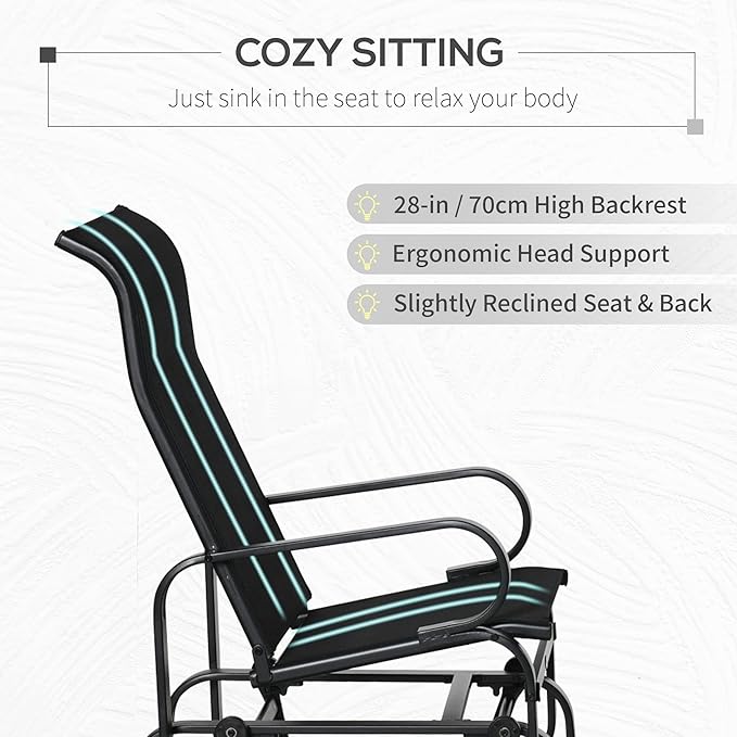 Outsunny Outdoor Glider Chair, Gliders for Outside Patio with Smooth Gliding Mechanism and Lightweight Construction for Backyard, Black