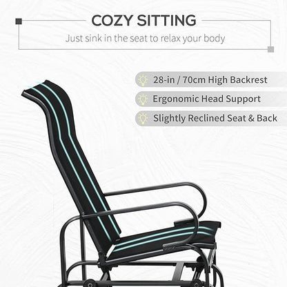 Outsunny Outdoor Glider Chair, Gliders for Outside Patio with Smooth Gliding Mechanism and Lightweight Construction for Backyard, Black