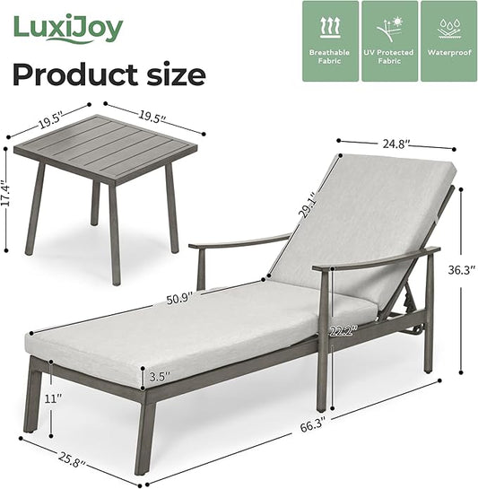 Outdoor Lounge Chair with Armrest, Patio Aluminum Chaise Lounge Set of 2, Adjustable Backrest with Rope Design, Patio Recliner Chairs Cushions for Lawn Pool Beach (Grey)
