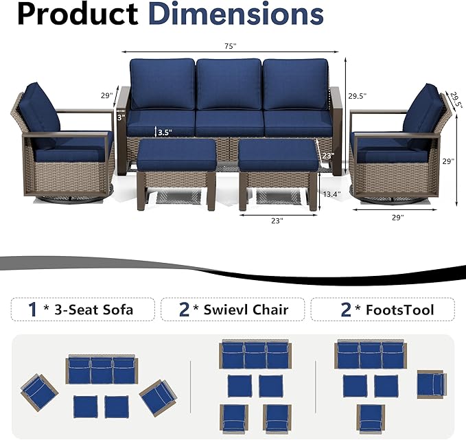 Outdoor Patio Furniture Set, 5 Piece Wicker Patio Conversation with Deep Seating, Thicken Cushions - Photo 2