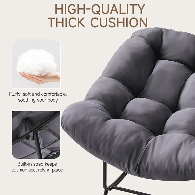 ONBRILL Papasan Rocking Chair with Cushion, Oversized Patio Lounge Rocker, Egg Chair Outdoor Indoor, for Living Room - Photo 6