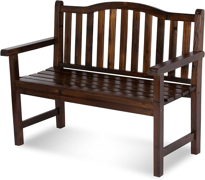 Shine Company Belfort Outdoor Solid Wood Patio Garden Bench, Ergonomic Seat, 22" D x 44.75" W x 36" H, Burnt Brown