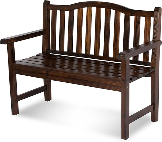 Shine Company Belfort Outdoor Solid Wood Patio Garden Bench, Ergonomic Seat, 22" D x 44.75" W x 36" H, Burnt Brown