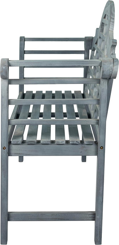 Eyely HNB103B Lucy 51.2" 3-Seat Arched 600-Lbs Support Acacia Wood Outdoor Garden Patio Bench for Garden, Lawn, Backyard, Pool, Deck, Beach, Firepit, Gray
