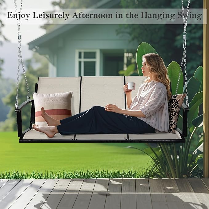Textilene 3 Seat Hanging Swing, 5.2FT Patio Bench Swing - Photo 2