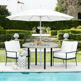 All-Weather 47" Round Outdoor Patio Table for 6, Metal Ivory Dining Table with Adjustable Umbrella Hole, Garden - Photo 3