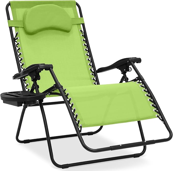 Best Choice Products Oversized Zero Gravity Chair, Folding Outdoor Patio Lounge Recliner w/Cup Holder Accessory Tray, Pillow - Lime Green
