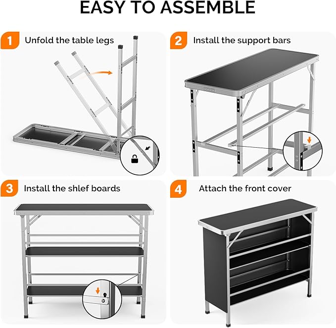VINGLI 43" Portable Bar Table, 3-Tier Shelves, Carry Bag，Mobile Bar Table for Events, Party, Camping, Picnic, Tradeshow - Photo 6