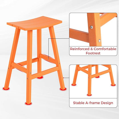Costaelm All-Weather Bar Stools Set of 3, 29" Height Outdoor Bar Stools, Adirondack Poly Patio Bar Stool for Patio, Deck, Kitchen Counter and Garden, Orange