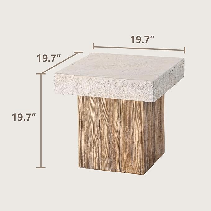 HOMPUS Outdoor Side Dining Table, Concrete Coffee Table Square, 20 inches MgO Tabletop for Patio, Garden, Backyard, Antique Beige
