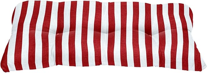 BrylaneHome Tufted Bench Cushion - 45.5" L x 19" W x 3" H- Patio & Outdoor - Water, Stain & Fade Resistant - Classic Red Cabana