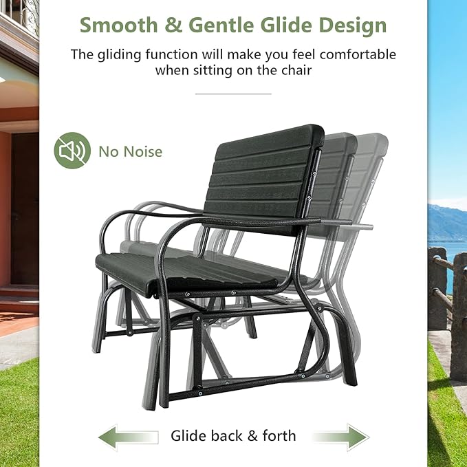 Tangkula Outdoor Glider Bench, Porch Glider Loveseat Swing Bench with w/Steel Frame, 2-Seat Rocking Chair for Porch - Photo 6