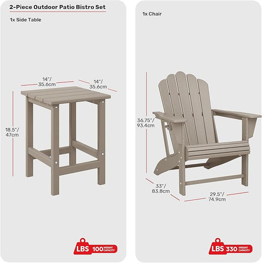 Costaelm Lakeview Outdoor Patio HDPE Adirondack Chair with Cup Holder and Table Set, Weathered Wood