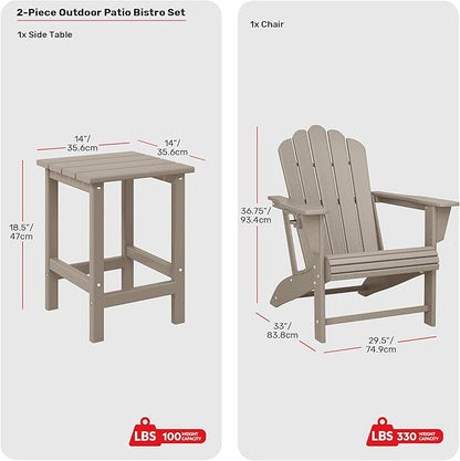 Costaelm Lakeview 3-Piece Outdoor Patio HDPE Adirondack Chair with Cup Holder and Table Set, Weathered Wood