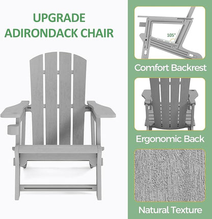Modern Adirondack Chair, HDPE Plastic Adirondack Chairs, Plastic Outdoor Lawn Chairs for Fire Pit, Deck, Porch, Backyard, Garden, Grey
