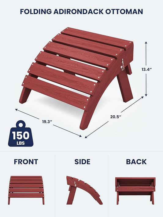 KINGYES Folding Adirondack Ottomans Set of 4 for Adirondack Chair, Red