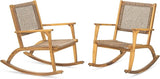 Merax 2-Piece Patio Rocking Chair Set, Acacia Wood Outdoor Rockers with PE Wicker Rattan Seat & Backrest - Photo 8