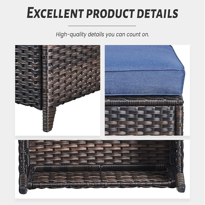 Belord Outdoor Swivel Chairs Set of 2, Patio Wicker Rocker Chairs with Ottomans - Photo 8