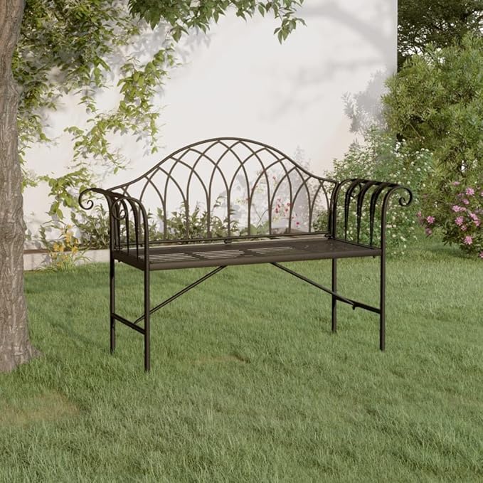 2-Seater Black Metal Garden Bench Outdoor Steel Patio Loveseat 50.4 x 50.4 x 34.6 in Weather-Resistant Modern Design for Garden Patio Balcony Porch