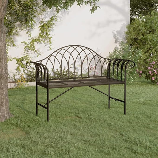 2-Seater Outdoor Garden Bench Black Steel 50.4 x 50.4 in Modern Patio Seating for Garden, Balcony, Porch and Backyard